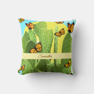 Coussin Whimsical Cactus And Butterflies
