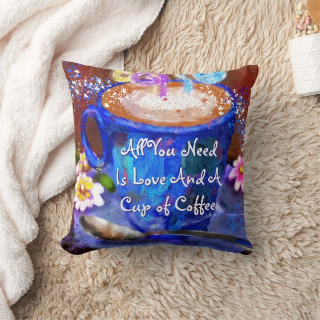 Coussin Whimsical Cup of Coffee Floral Personalized (Couverture)