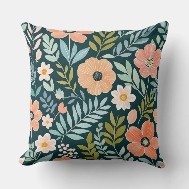 Coussin Whimsical de Pêche, Bleu et Saumon vert (Recto)