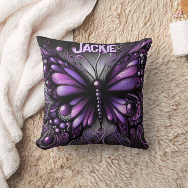 Coussin Whimsical Gothic Butterfly Purple Personalized (Couverture)