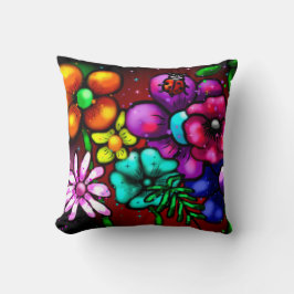 Coussin Whimsical Graffiti-Style Floral Flowers Ladybug