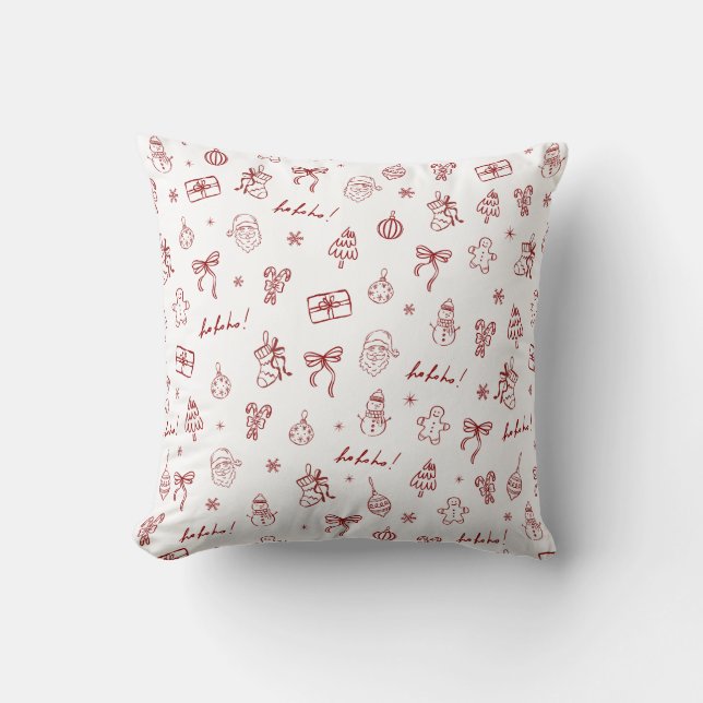 Coussin Whimsical Hand Drawn Doodle Red (Recto)