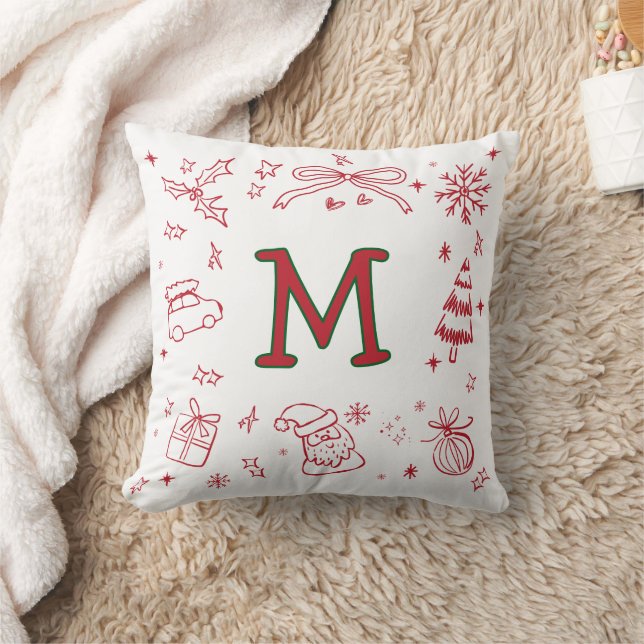 Coussin Whimsical HandDrawn style Monogram Initial Festive (Couverture)