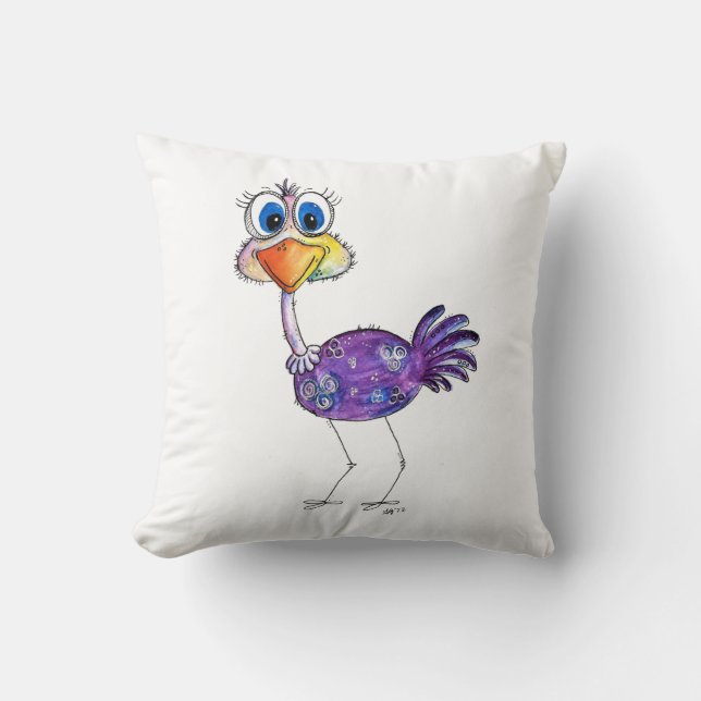 Coussin Whimsical Happy Violet Ostrich (Recto)