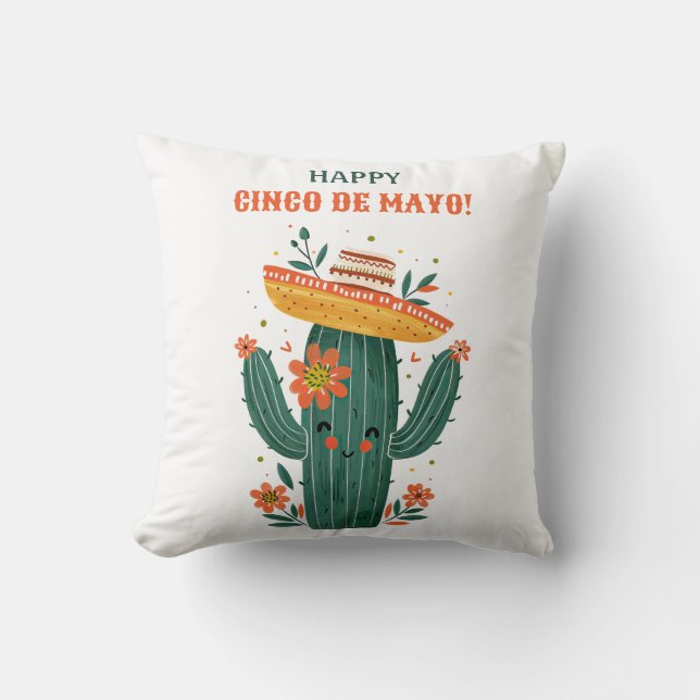 Coussin Whimsical Mexican Cactus Happy Cinco de Mayo (Recto)
