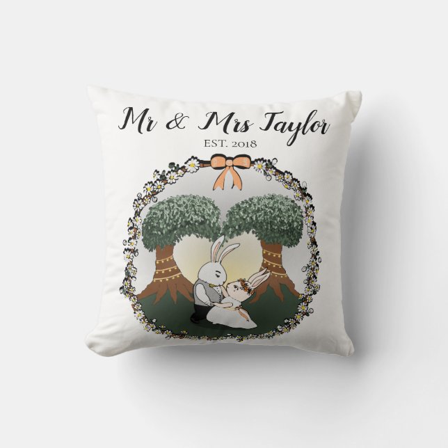 Coussin Whimsical Mr & Mrs Dancing Bunny Rabbit Mariage (Recto)