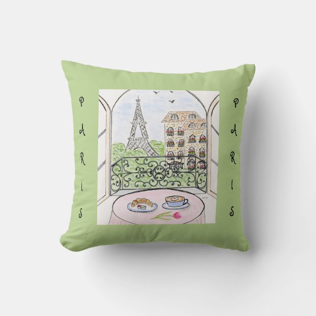 Coussin Whimsical Paris and Eiffel Tower  (Recto)