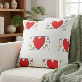 Coussin Whimsical Red Heart and Gold Stars Christmas Throw