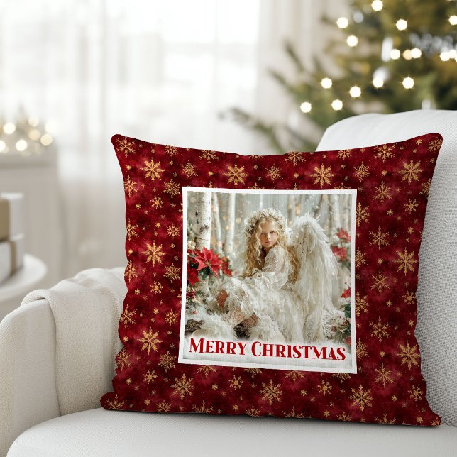 Coussin Whimsical Victorian Angel Red and Gold Gift Pillow (Whimsical Victorian Angel Red and Gold Gift Pillow)