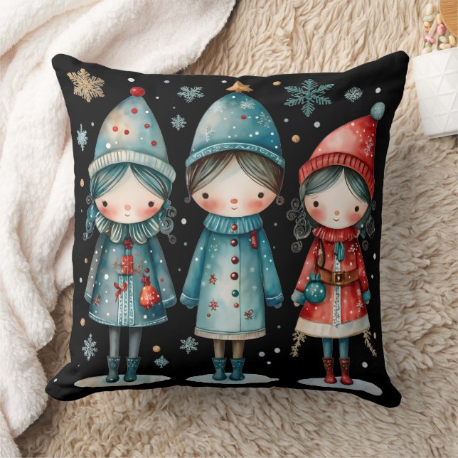 Coussin Whimsical Winter Family Throw Pillow (Couverture)