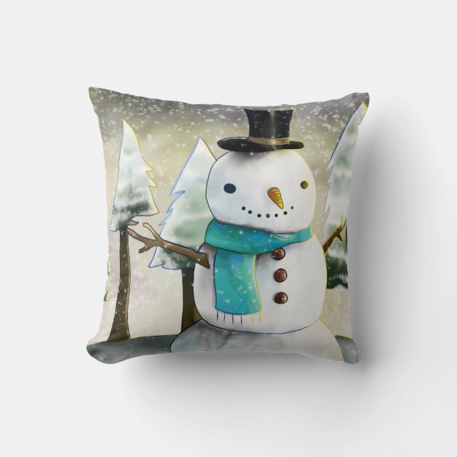 Coussin Whimsman de neige en Dessin de Noël d'hiver (Recto)