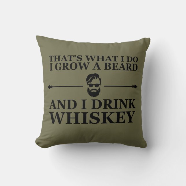 Coussin Whiskey cite avec de drôles de mots barbus (Recto)