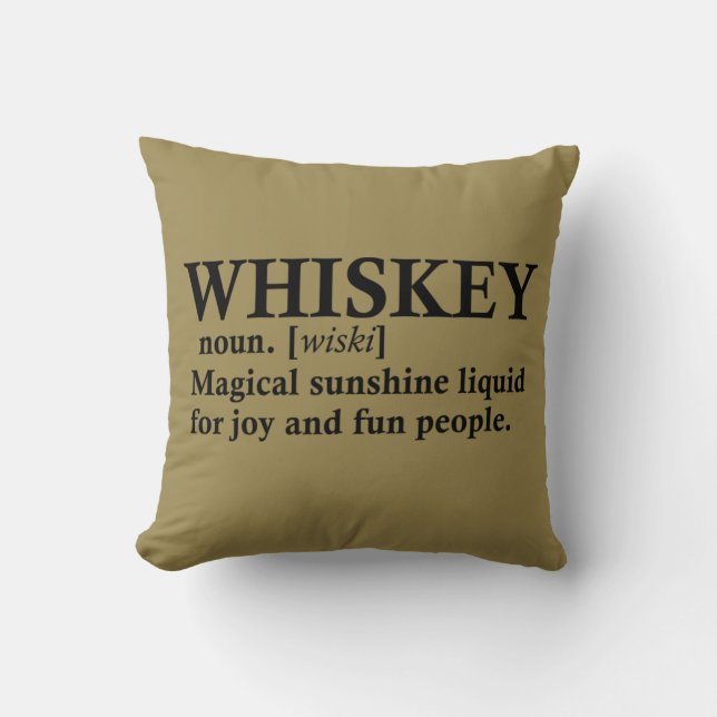 Coussin Whiskey, définition citations amusantes pour boire (Recto)