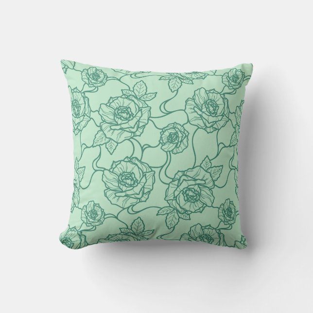 Coussin Whispers of Rose, Elegant Line Art Floral (Recto)