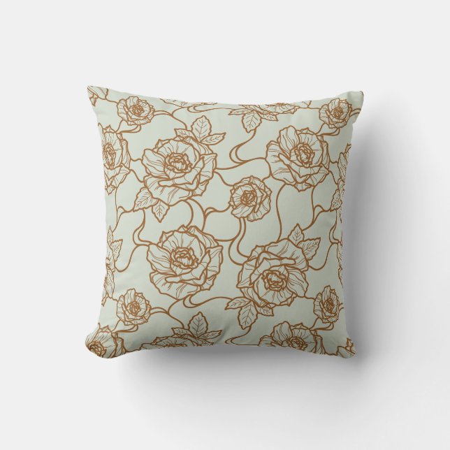 Coussin Whispers of Rose, Elegant Line Art Floral (Recto)