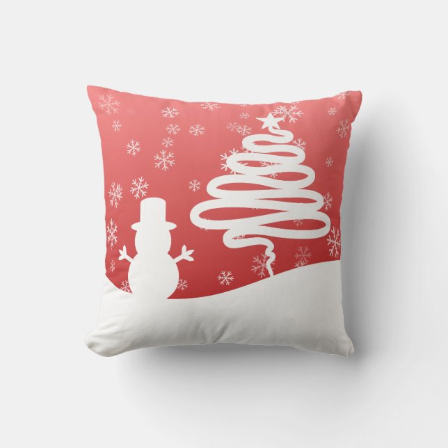 Coussin White Christmas Winter Wonderland Snowman Tree (Recto)