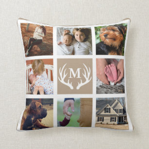 Coussin White Deer Antlers Rustic Family Carré Photos
