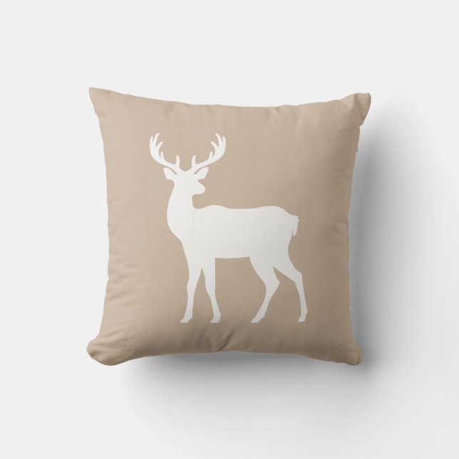 Coussin White Deer Silhouette On Beige Elegant Christmas (Recto)