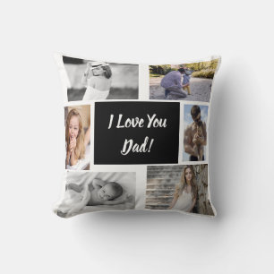 Coussin White I Love You Dad Famille Photo Collage