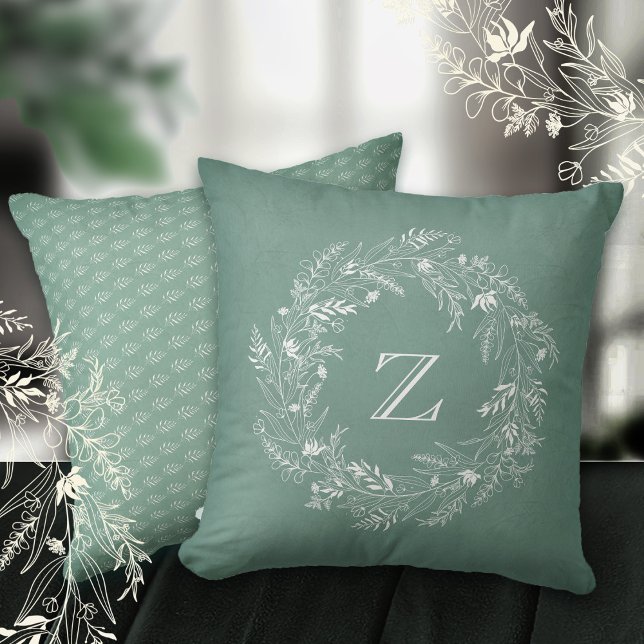 Coussin White leafy botanical circle letter Z (Créateur téléchargé)