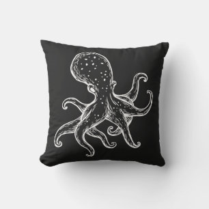Coussin White Octopus  on black nautical