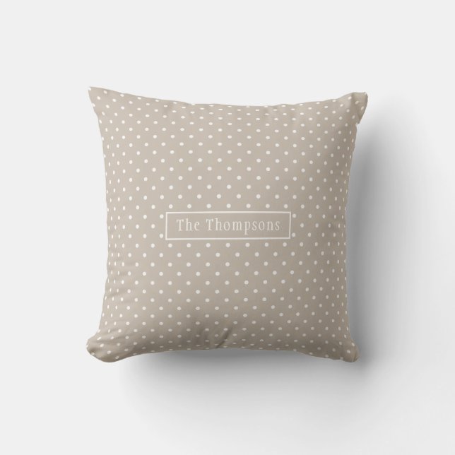 Coussin White On Beige Polka Dots Pattern With Custom Name (Recto)