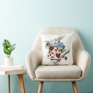 Coussin White Rabbit Alice Wonderland Hearts Fourre-tout
