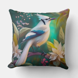 Coussin White Tufé Turquoise Wing Jay Imaginaire Bird