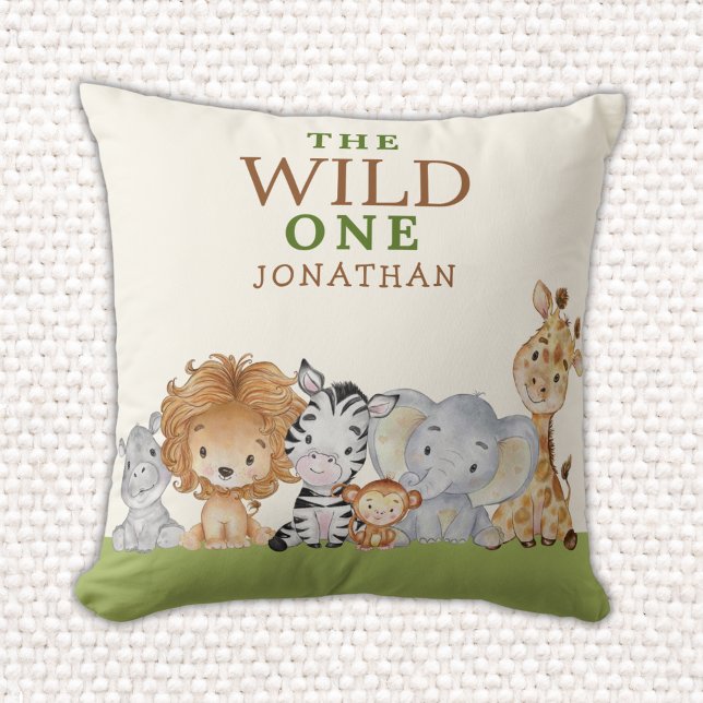 Coussin Wild One Birthday Jungle Animals (Créateur téléchargé)