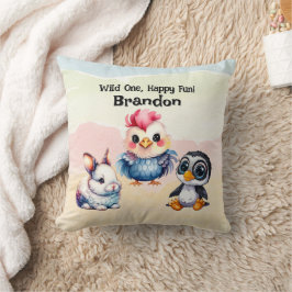 Coussin Wild One Happy Fun Woodland Animaux Aquarelle