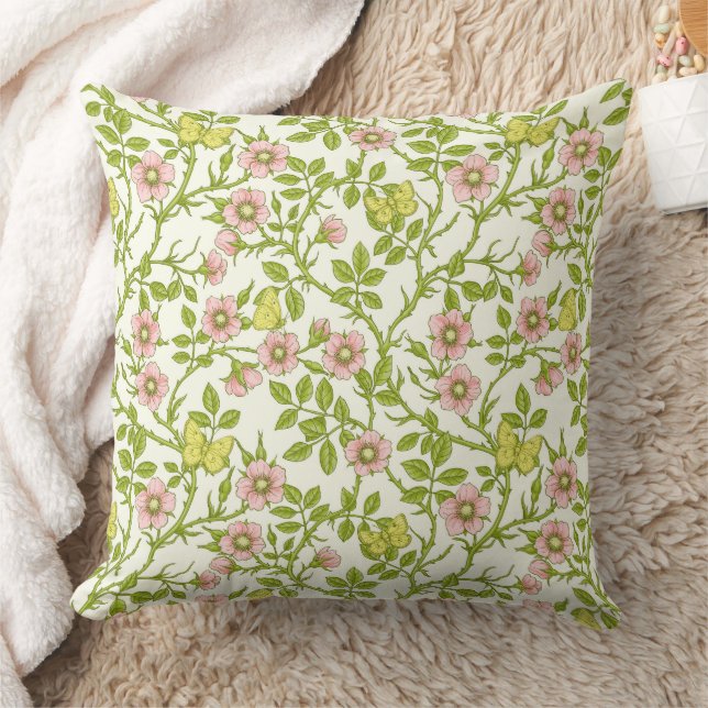Coussin Wild roses and butterflies /pink/pale green/yellow (Couverture)