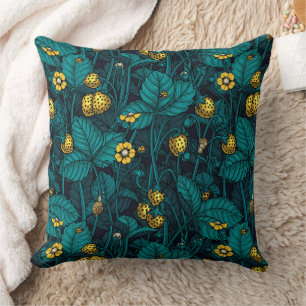 Coussin Wild strawberries, yellow and blue