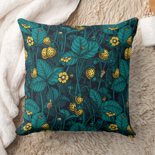 Coussin Wild strawberries, yellow and blue (Couverture)