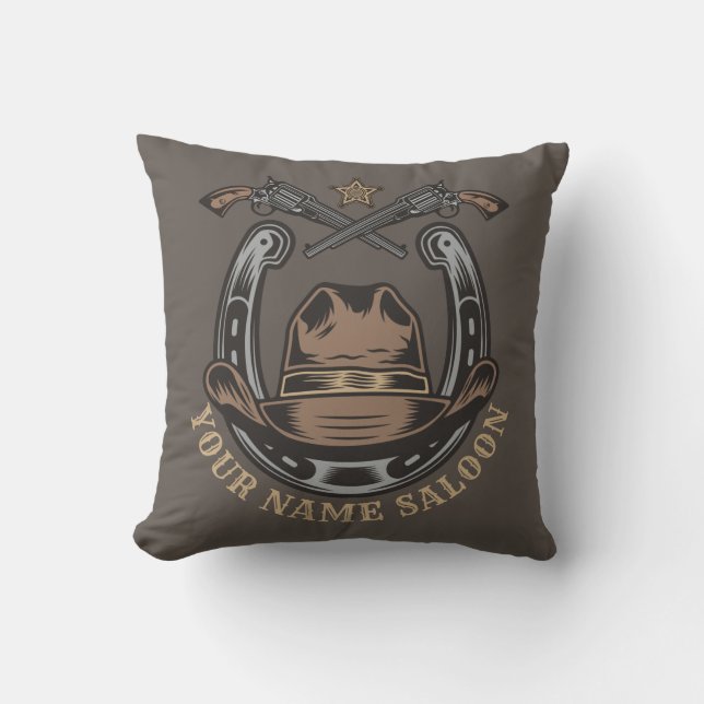Coussin Wild West Revolver Horseshoe Western Cowboy Saloon (Recto)