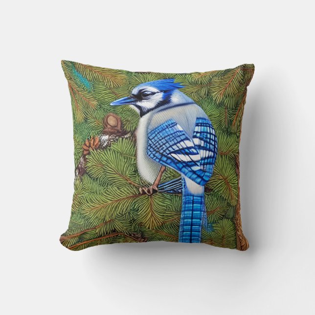 Coussin Wilderness À feuillage persistant Blue Jay (Recto)