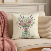 Wildflower Mason Jar Botanical Throw Pillow