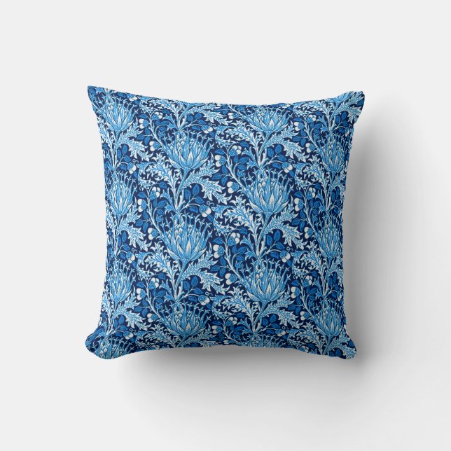 Coussin William Morris Damask, Navy & White (Recto)