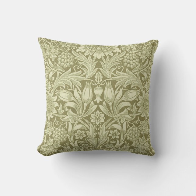 Coussin William Morris Fleur verte tournesol (Recto)