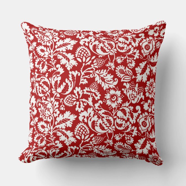 Coussin William Morris Floral Damask, blanc et rouge profo (Recto)