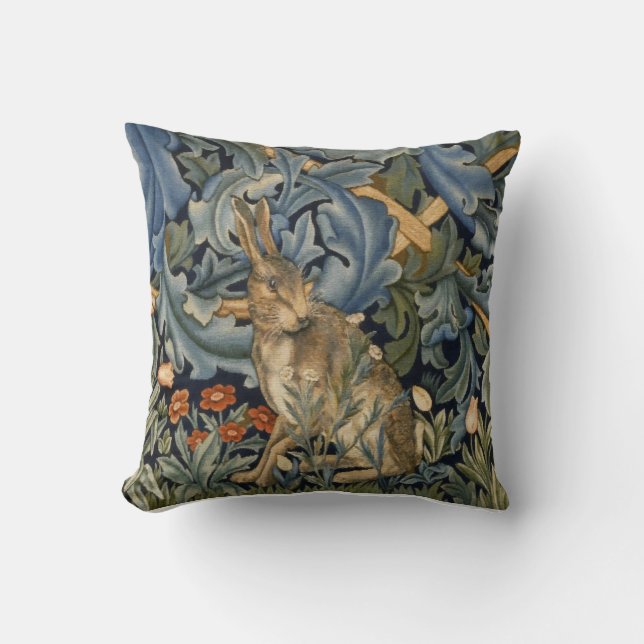 Coussin William Morris Forest Rabbit Floral Art Nouveau (Recto)