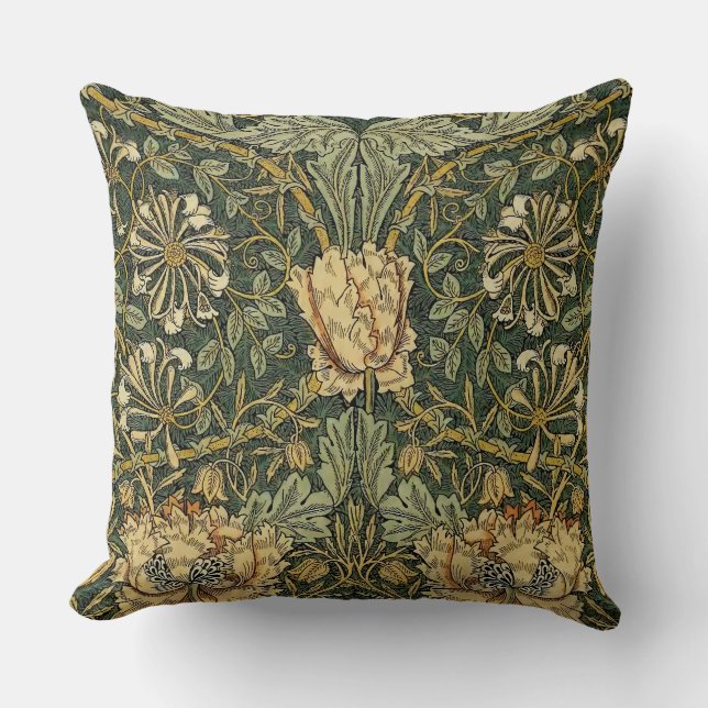 Coussin William Morris Honeysuckle Vert Floral (Recto)