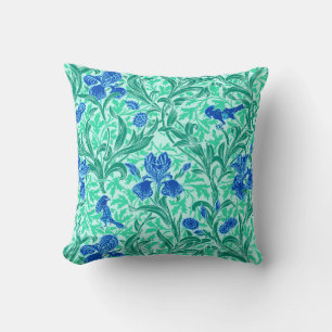 Coussin William Morris Irises, Bleu de Cobalt, Aqua et Tur