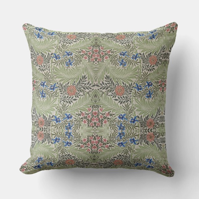 Coussin William Morris Larkspur Floral Vert rose bleu (Recto)