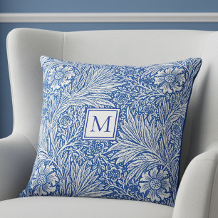 Coussin William Morris Marigold Monogramme bleu