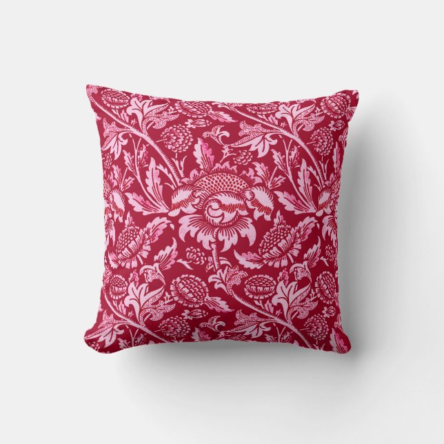Coussin William Morris Sunflowers, Bourgogne et rose (Recto)