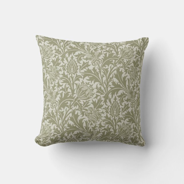 Coussin William Morris Thistle Sage Green Motif (Recto)