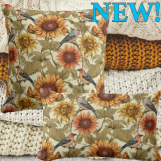 Coussin William Morris Tournesols d'automne Oiseaux Automn