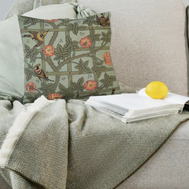 Coussin William Morris Trellis Wallpaper Art (Example of William Morris Trellis  pillowin a room setting)