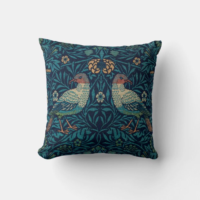 Coussin William Morris Vintage Blue Birds Motif  (Recto)