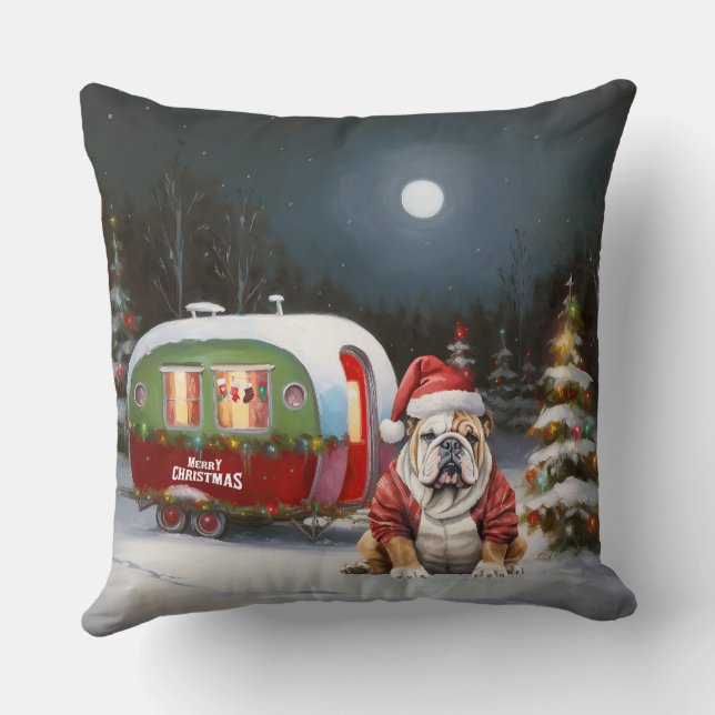 Coussin Winter Bulldog Caravan Christmas Adventure (Verso)